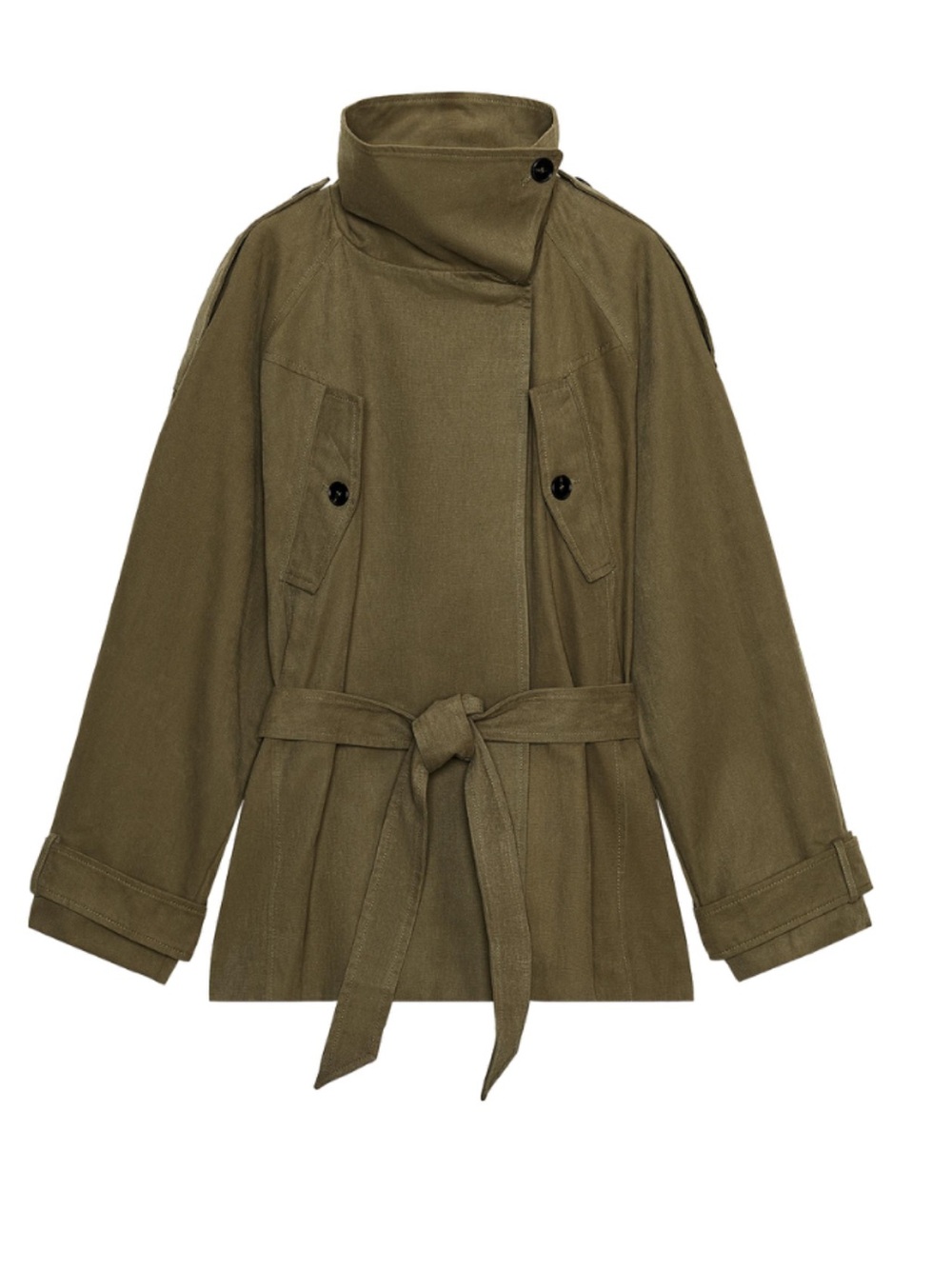 Zara Olive Utility Trench with Waist Tie